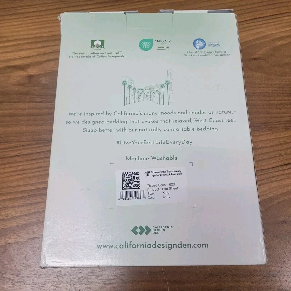 California Design Den Queen Size Flat Sheet Only 600 Thread Count, Ivory